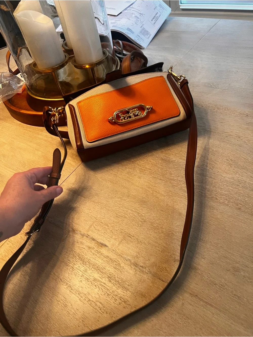 Coach Canvas & Leather Crossbody in Orange, Brown and Cream